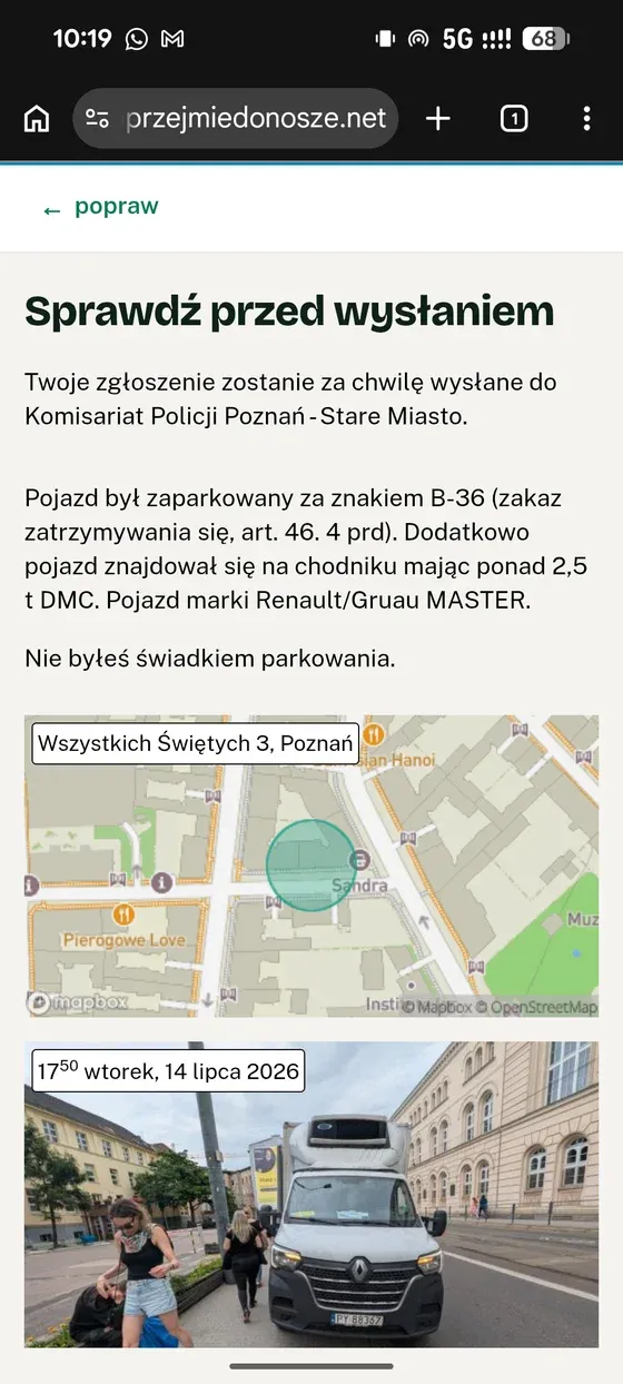 Wysyłanie zgłoszenia do straży miejskiej